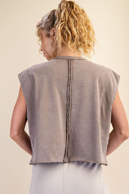 Mineral Wash Sleeveless Top - Mocha
