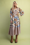 Mixed Print Tiered Midi Dress - Walnut