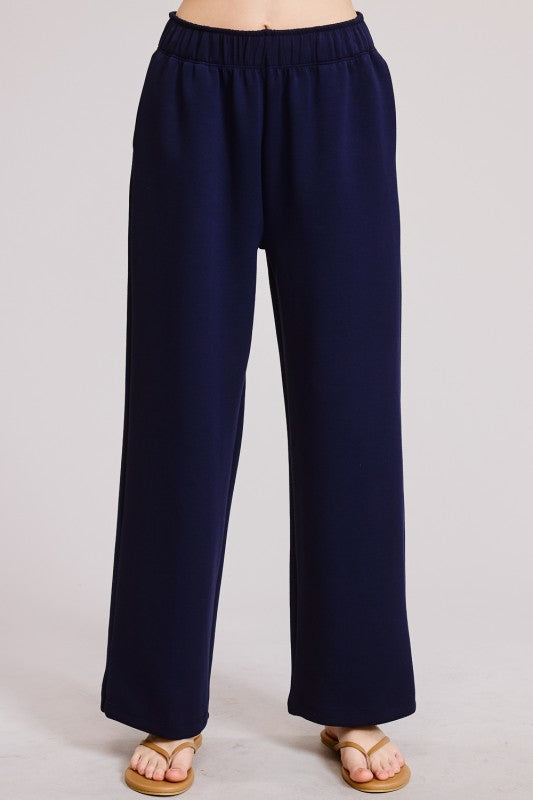 Modal Elastic Waist Pants - Navy