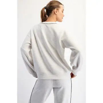 Modal Piping Detail V-Neck Top - Grey