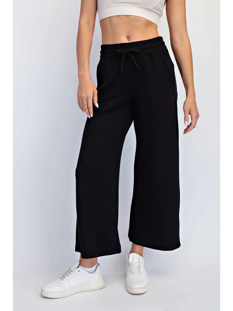 Modal Wide Leg Cropped Pant - Black