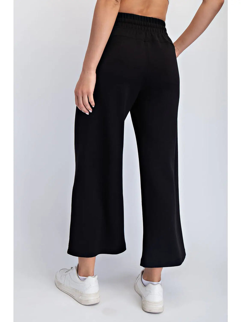 Modal Wide Leg Cropped Pant - Black