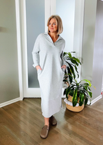 Modal Collared Long Sleeve Dress - H. Grey