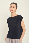 Pleated Boatneck Top - Black