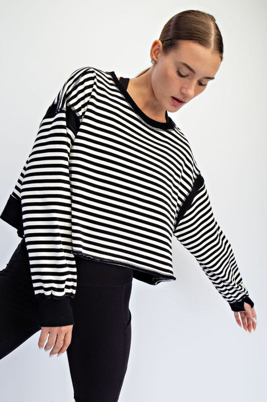 Open Back Striped Top - Black