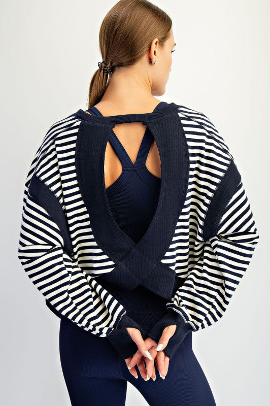 Open Back Striped Top - Black