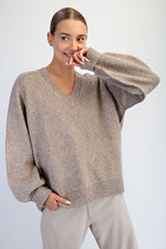 Oversized V-Neck Sweater - H. Brown