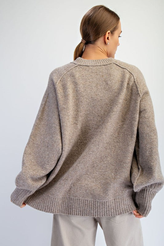 Oversized V-Neck Sweater - H. Brown