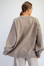 Oversized V-Neck Sweater - H. Brown