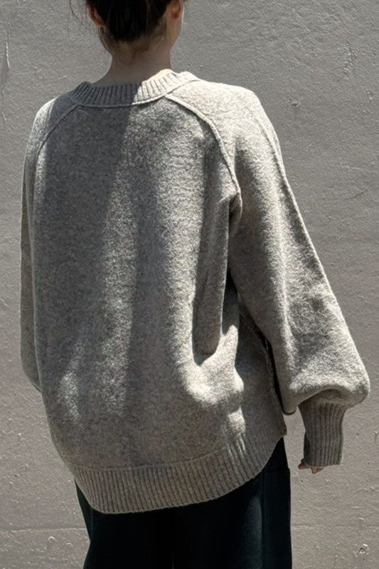 Oversized V-Neck Sweater - H. Grey