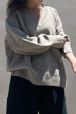 Oversized V-Neck Sweater - H. Grey