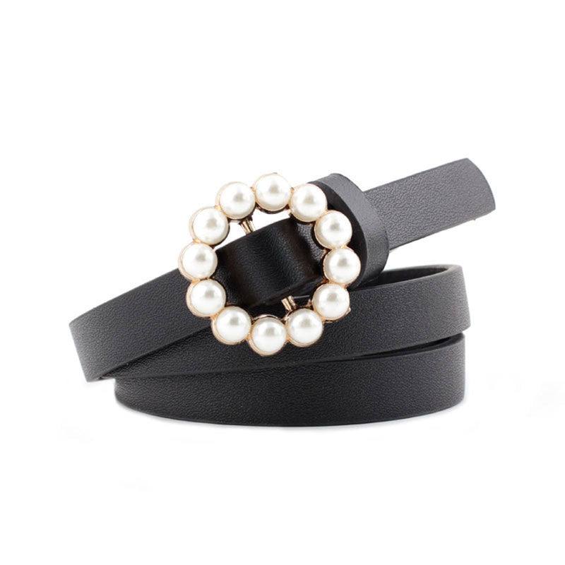 Pearl Oval Buckle Belt - Black