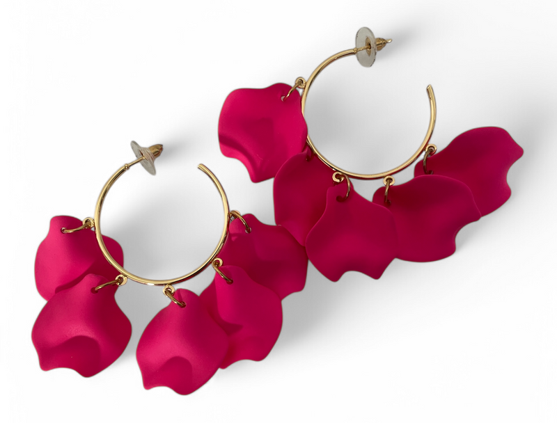 E312 - Rose Petal Dangle - Hot Pink