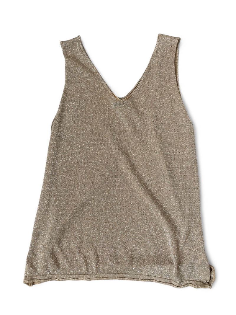 Shimmer Double V-Neckline Tank Top - Camel