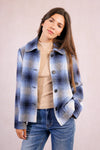 Plaid Short Button Coat - Blue