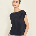 Pleated Boatneck Top - Black