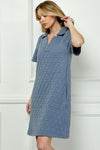 Quilted Texture Collar Dress - Dusty Blue