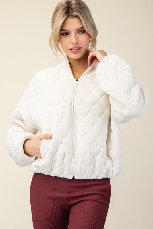 Quilted Zip-Up Jacket - Bone