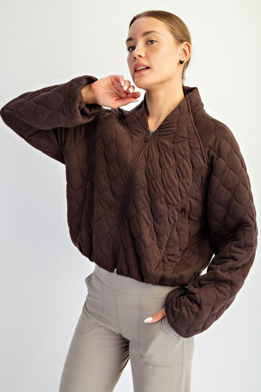 Quilted Zip-Up Jacket - Espresso