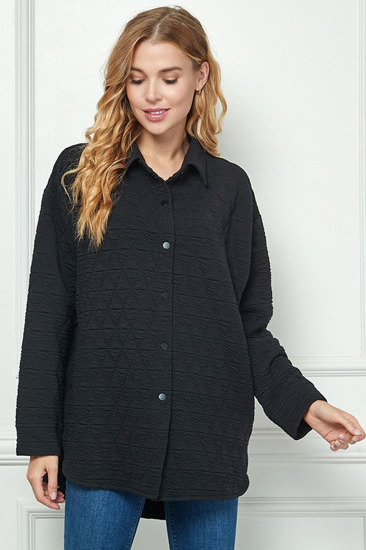 Quilted Button-Down Shacket - Black