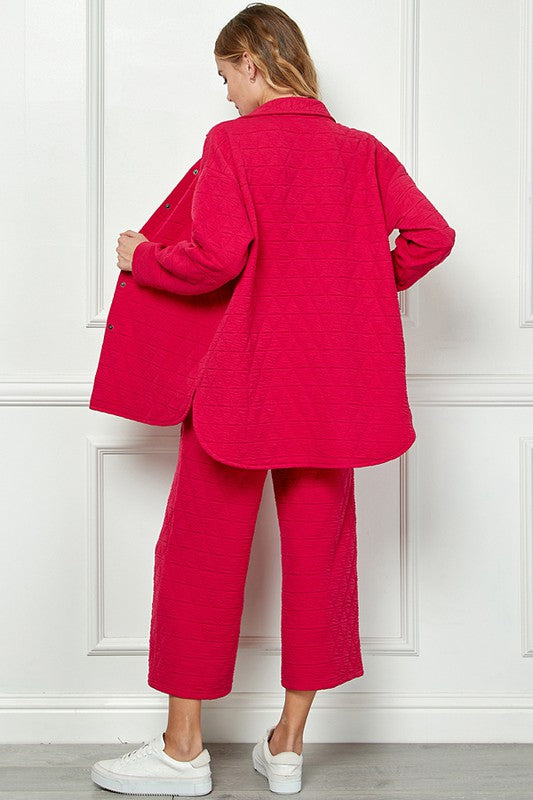 Quilted Button-Down Shacket - Rose