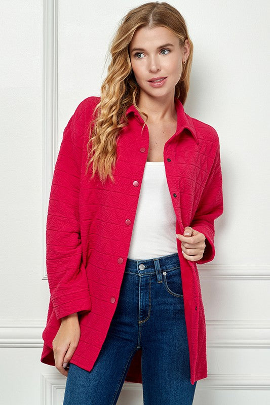 Quilted Button-Down Shacket - Rose