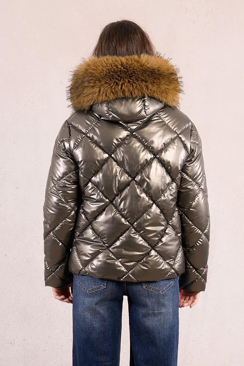 Quilted Iridescent Puffer Jacket - Bronze