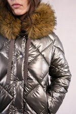 Quilted Iridescent Puffer Jacket - Bronze