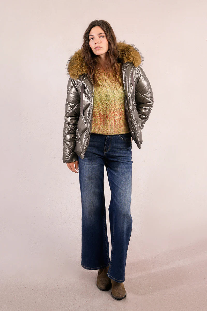 Quilted Iridescent Puffer Jacket - Bronze