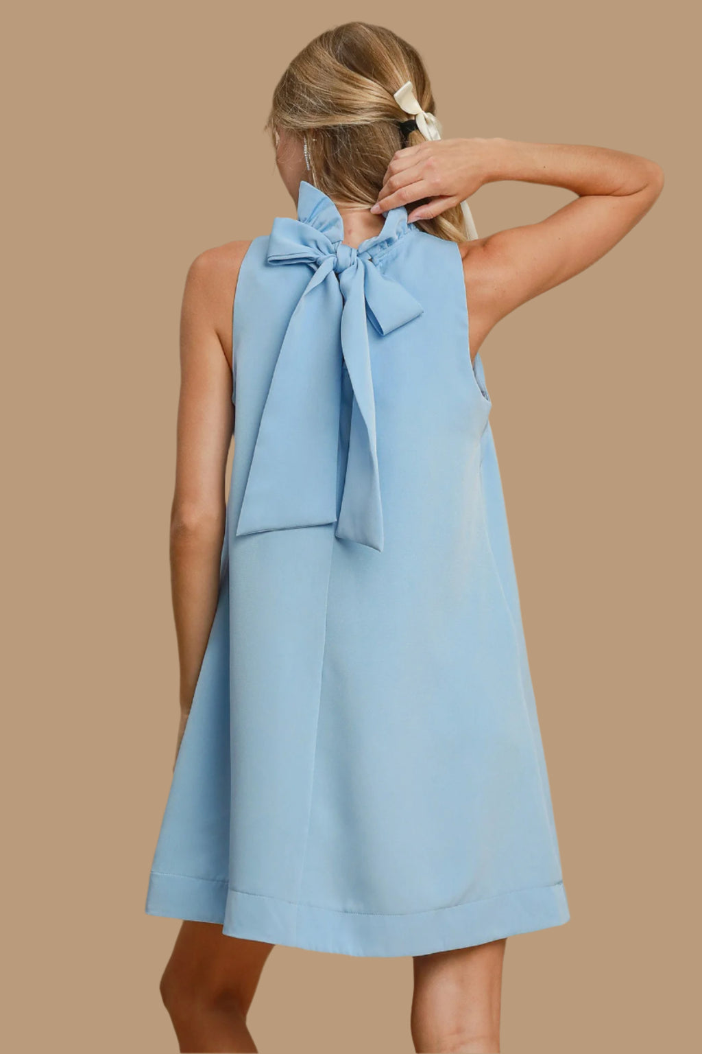 Back Bow Tie Sleeveless Dress - Lt. Blue