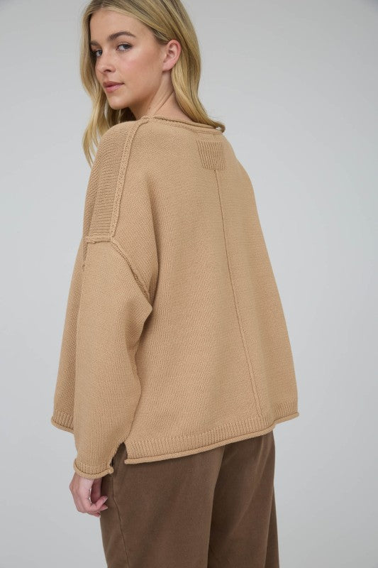 Raw Edge Oversized Sweater - Caramel