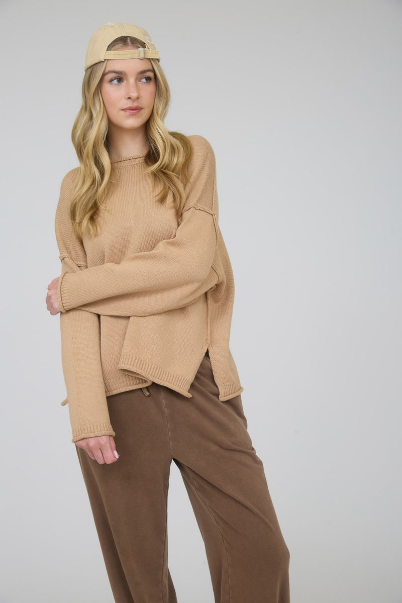 Raw Edge Oversized Sweater - Caramel