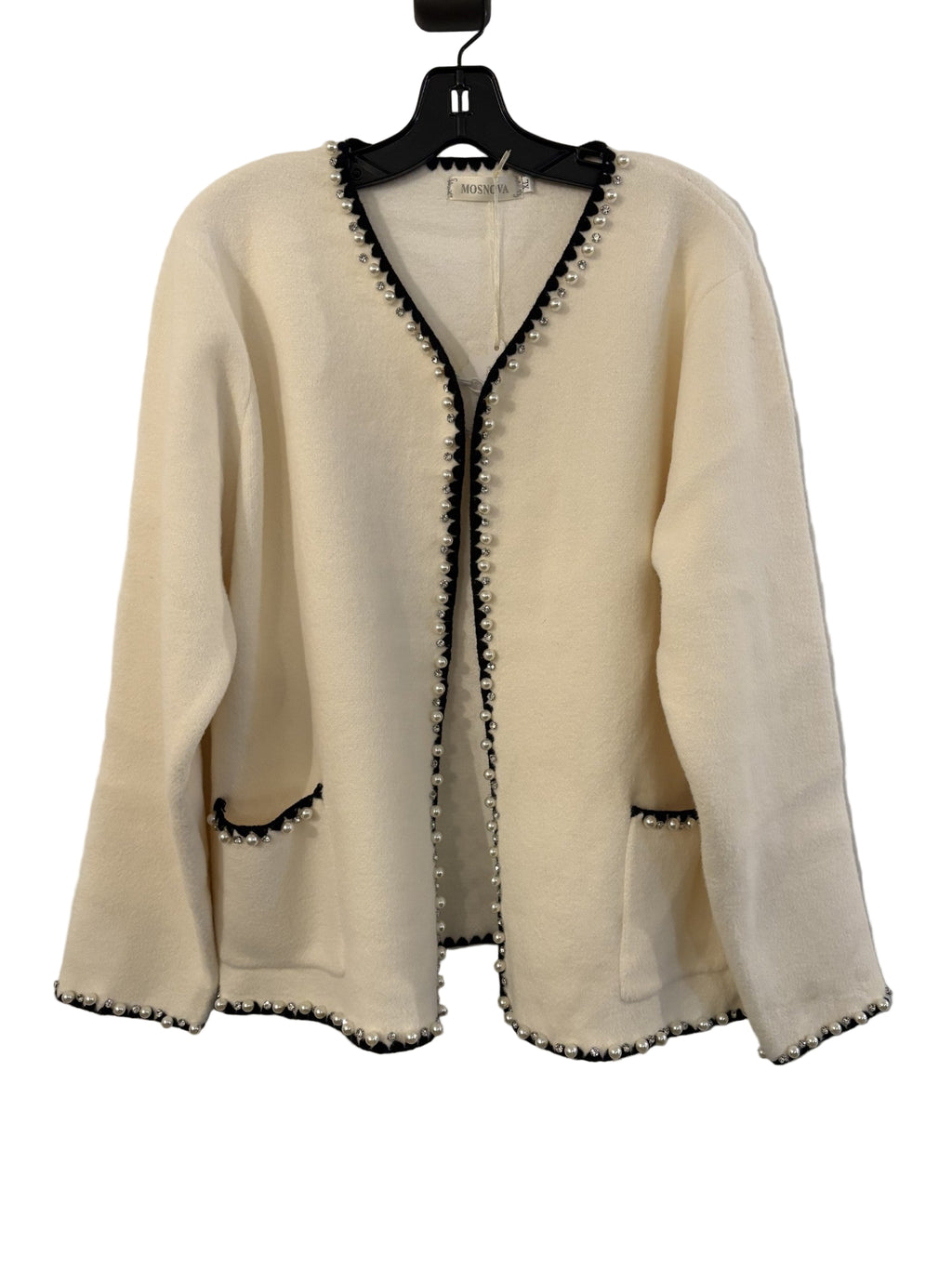 Pearl and Rhinestone Trim Cardigan - White