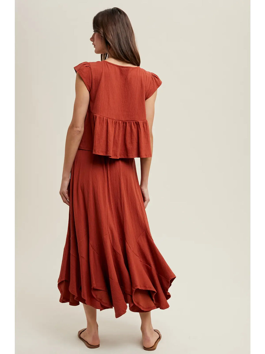 Ruffle Long Skirt - Rust