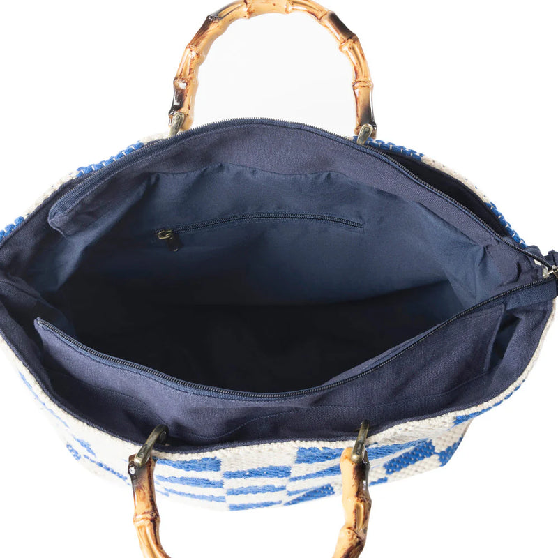 Classic Cottage Checker Tote - Blue/Cream