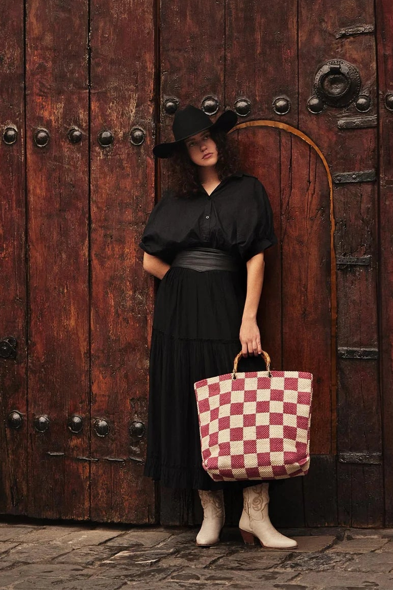 Classic Cottage Checker Tote - Pink/Cream