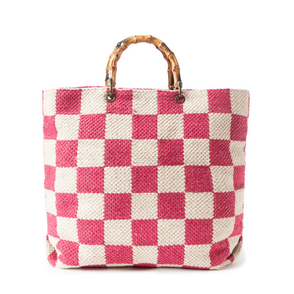 Classic Cottage Checker Tote - Pink/Cream