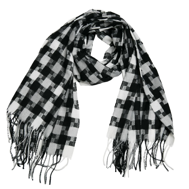 Checkered Fringe Scarf - Black/White