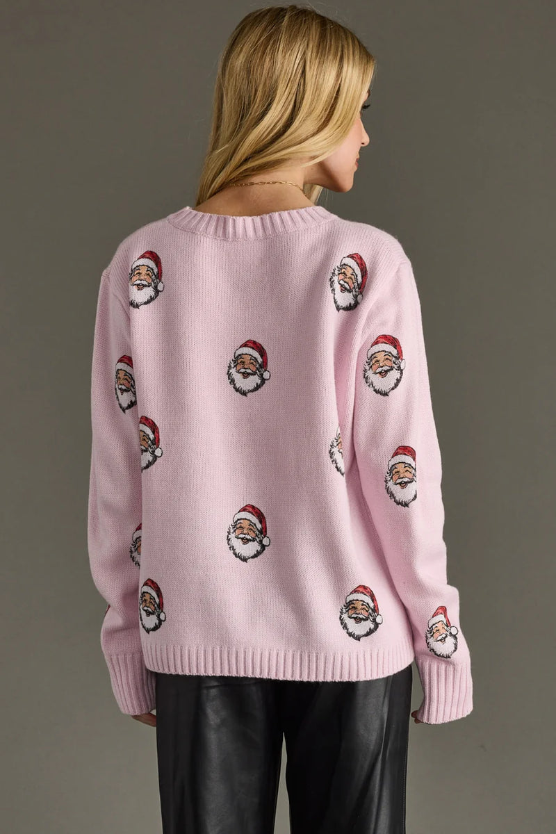 Santa Crew Neck Sweater - Lt. Pink