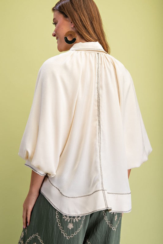 Satin Balloon Sleeve Top - Cream