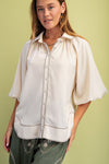 Satin Balloon Sleeve Top - Cream