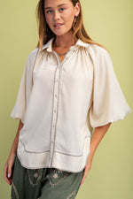Satin Balloon Sleeve Top - Cream