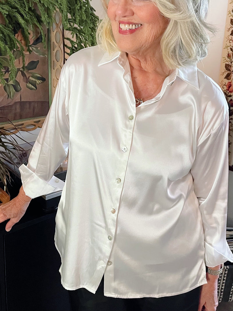 Satin Button Up Top - Ivory
