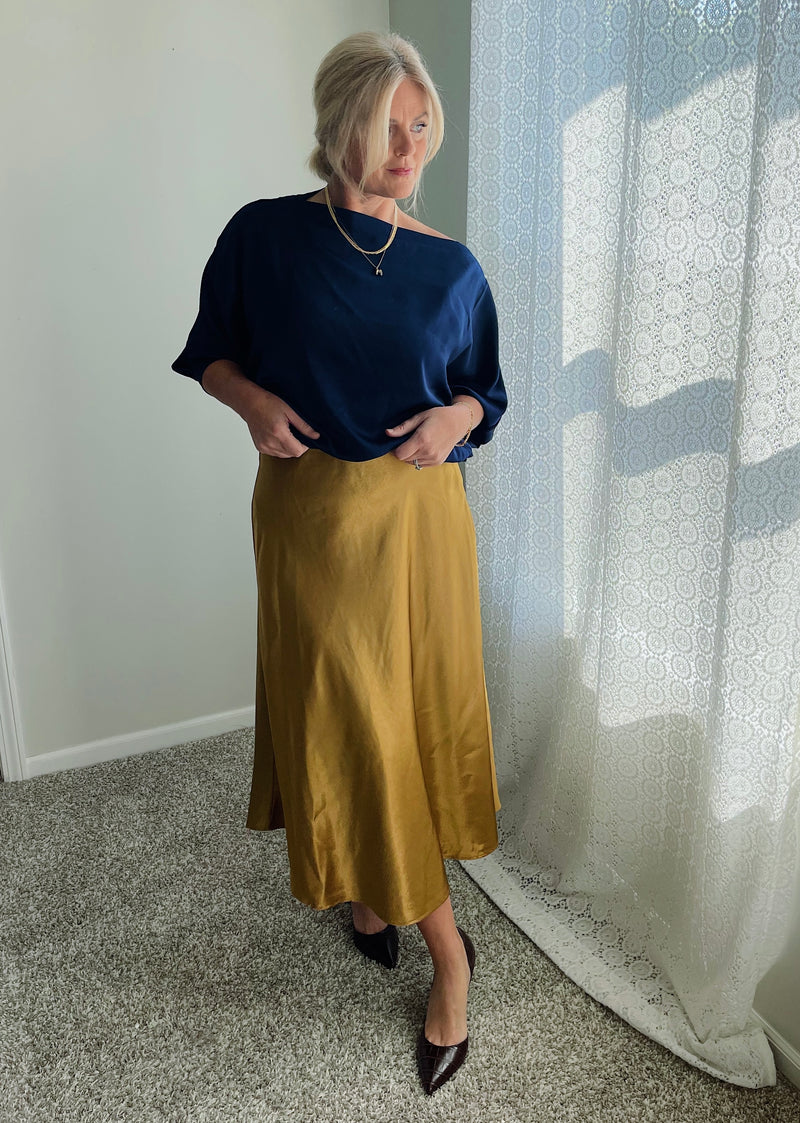 Satin Long Skirt - Gold