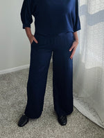Satin Wide Leg Pant - Navy
