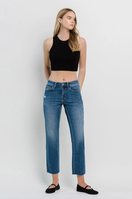 Mid-Rise Ankle Straight Jean - Med. Denim