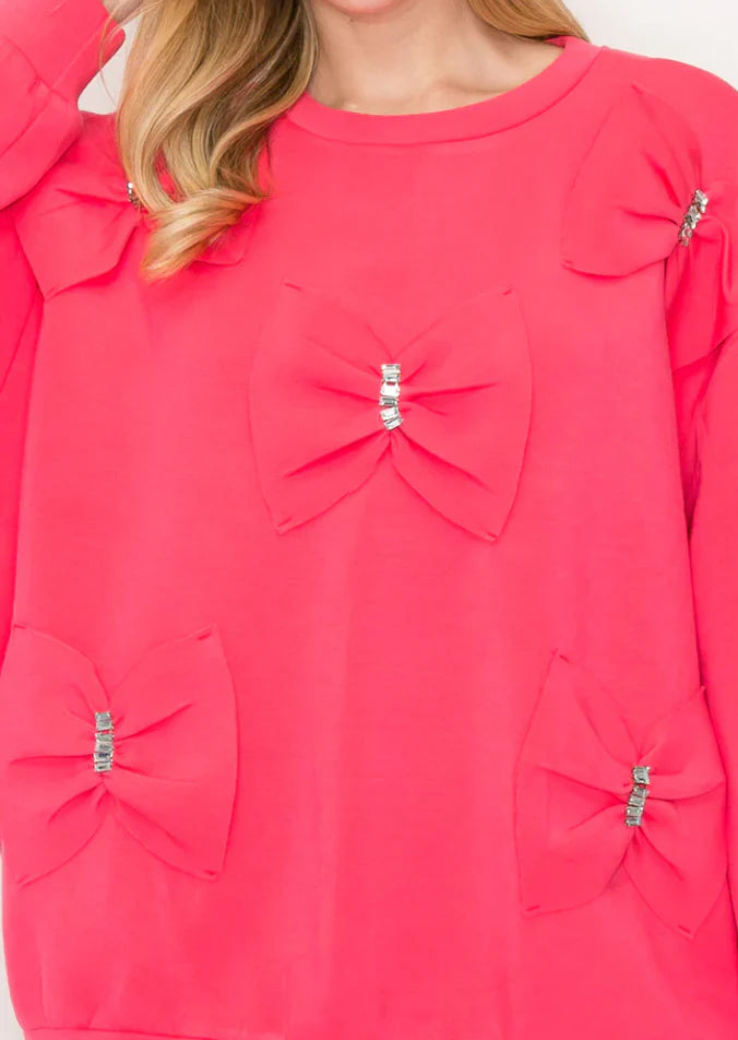 Butterfly Bow Glam Top - Hot Pink