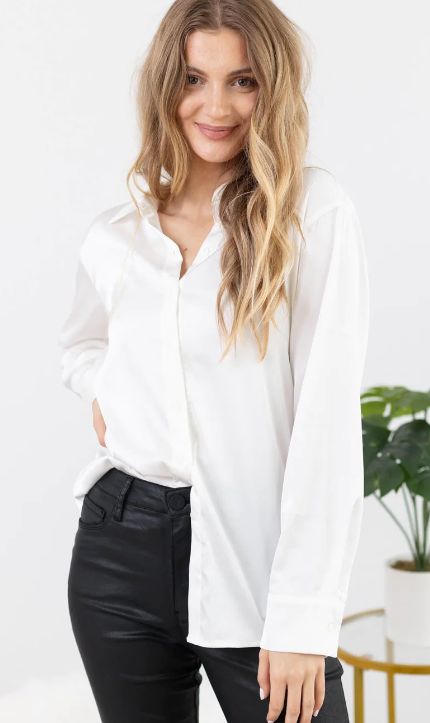 Satin Button Up Top - Ivory