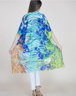 Iris Flower Print Kimono - Blue Green