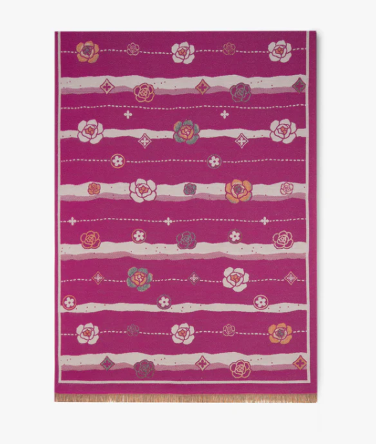 Metallic Thread and Roses Scarf - Fuchsia